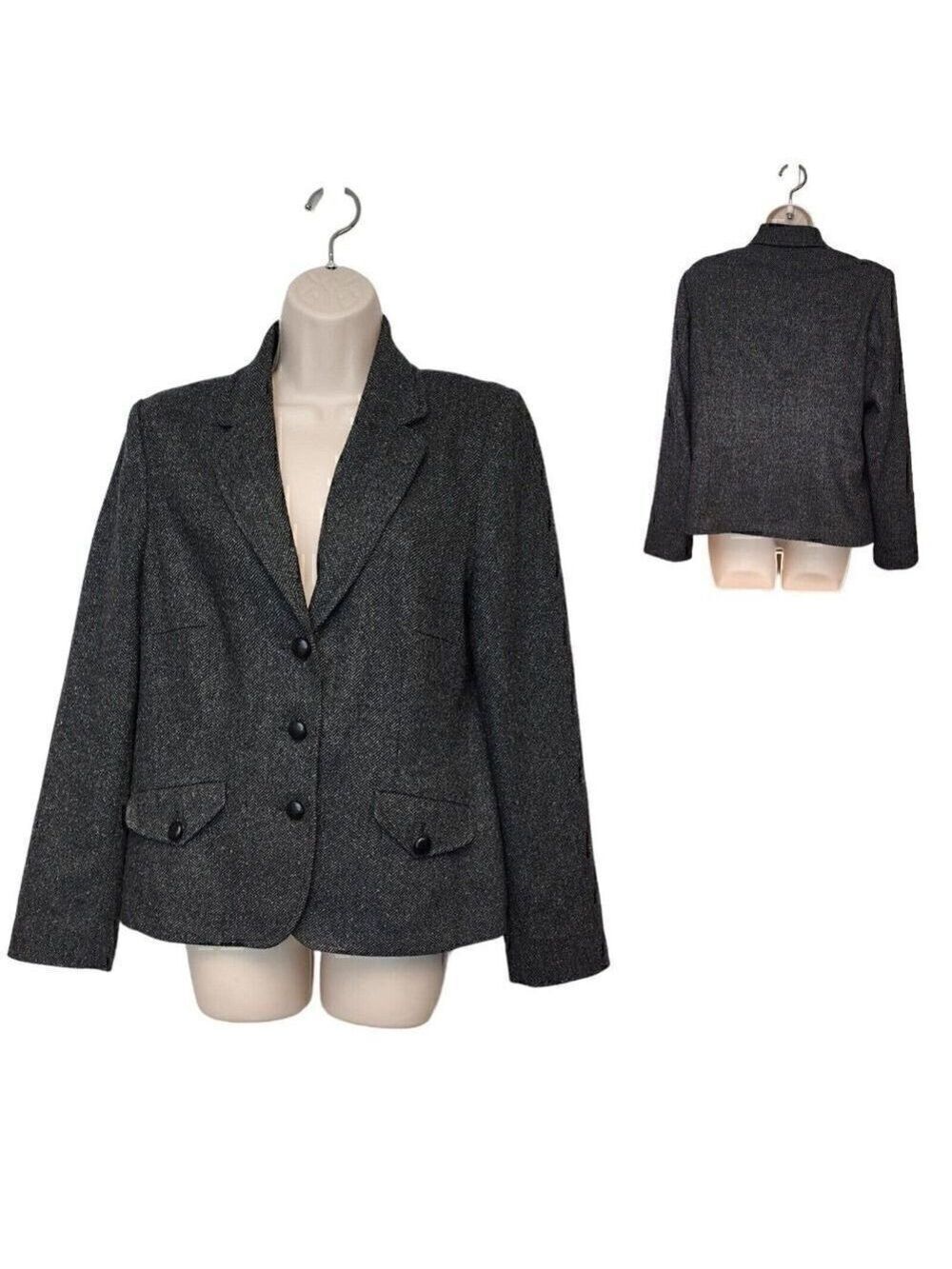 Laura Clement Single Breasted Long Sleeve Blazer Black & White Size 12